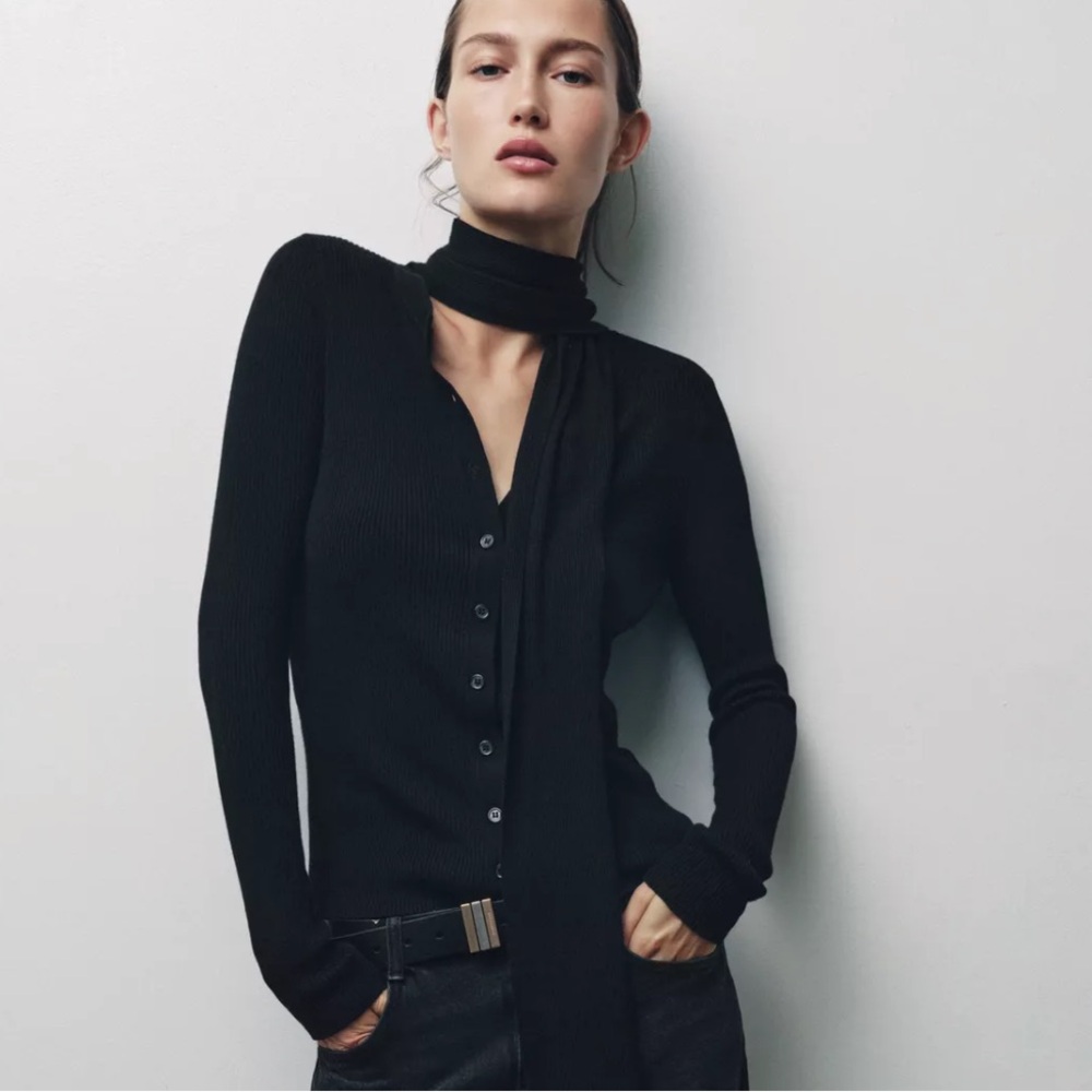 Zara NWT ribbed knit cardigan with scarf 9325/103